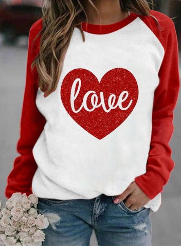 Women's Sweatshirts Round Neck Long Sleeve Love Heart Color Block Daily Casual Sweatshirts