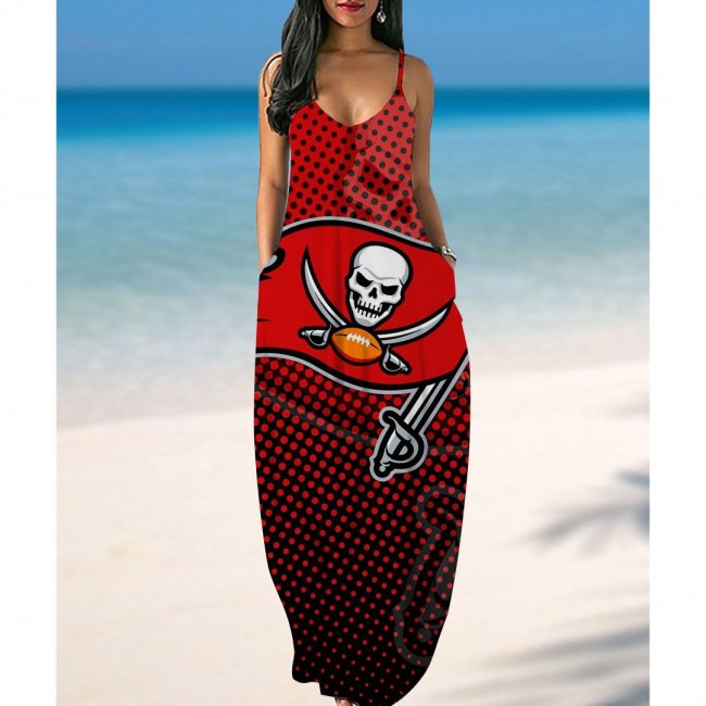 Tampa Bay Buccaneers Print Side Pocket Maxi Dress