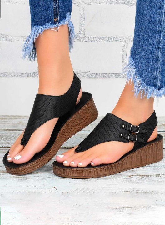 Women's Sandals PU Leather Solid Casual Daily Buckle Sandals