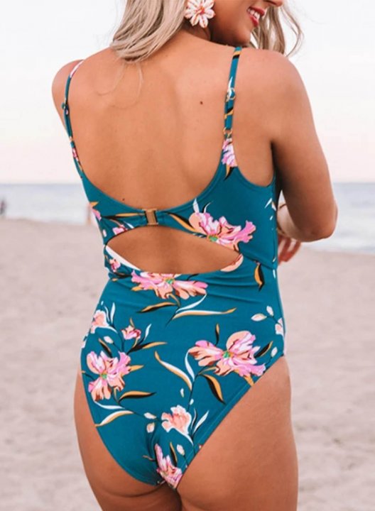 Women's One-Piece Swimsuits One-Piece Bathing Suits Floral Spaghetti Under-wire Cut Out Casual One-Piece Swimsuits One-Piece Bathing Suits