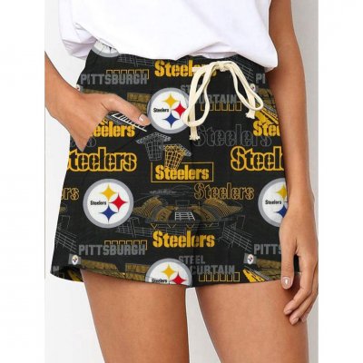Pittsburgh Steelers Printed Drawstring Elastic Waist Casual Shorts