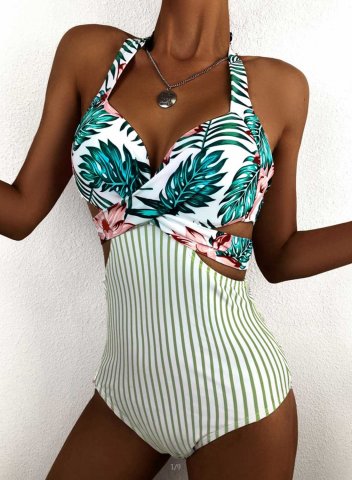 Women's Swim Suits Tropical Halter Halter Twisted Summer One-Piece Swimsuits One-Piece Bathing Suitss