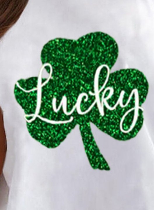 Women's St Patrick's Day T-shirts Color Block Letter Print Sequin Short Sleeve One-shoulder T-shirt