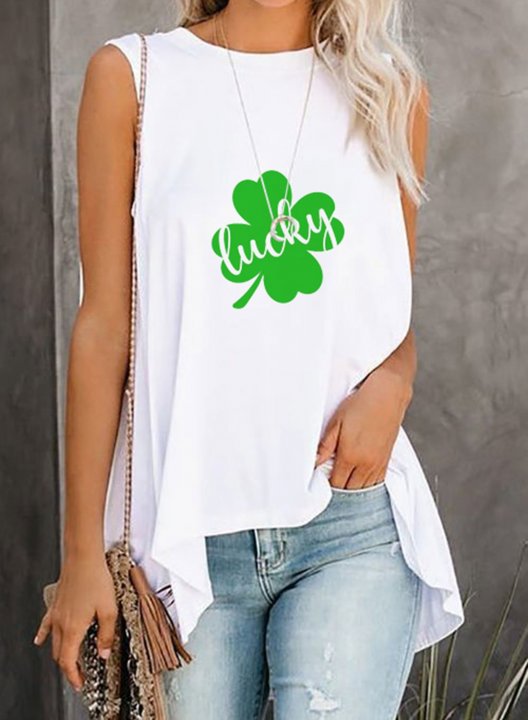 Women's Tank Tops Clover-print Sleeveless Round Neck Basic Tank Top