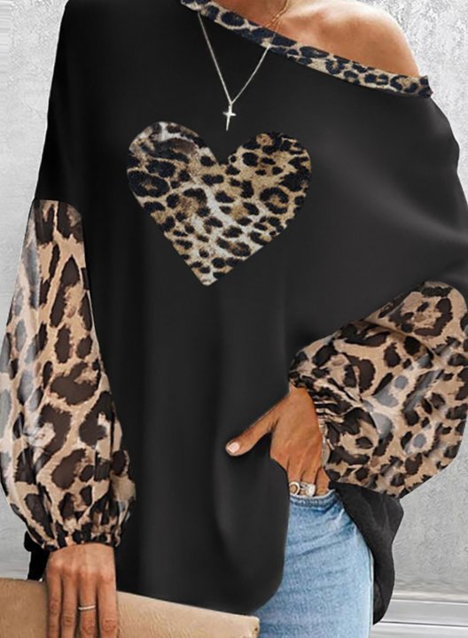 Women's Pullovers Leopard Long Sleeve One shoulder Daily Casual Tunic Pullover