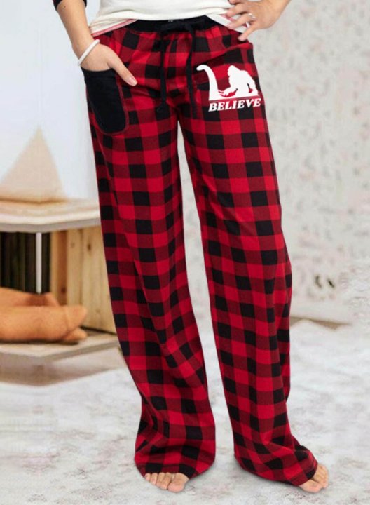 Women's Funny Believe Bigfoot Palazzo Pants Straight Plaid Mid Waist Daily Full Length Pocket Pants