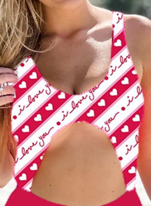 Women's One-Piece Swimsuits One-Piece Bathing Suits Cut Out Heart-shaped V Neck Casual One-Piece Swimsuit