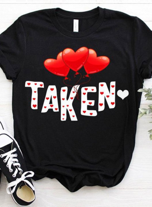 Women's Taken Letter Shirt T-shirts Heart Print Color Block Short Sleeve Round Neck Casual Basic T-shirt