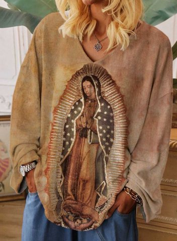 Women's Sweatshirt Jesus Long Sleeve V Neck Casual Pullover