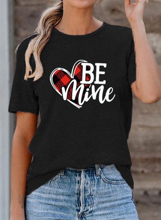 Women's T-Shirt Letter Heart-shaped Letter Short Sleeve Round Neck Casual T-shirt