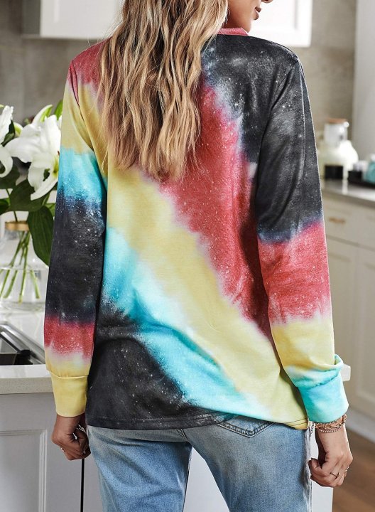 Women's Tie Dye Sweatshirts Round Neck Long Sleeve Color Block Letter Casual Sweatshirts