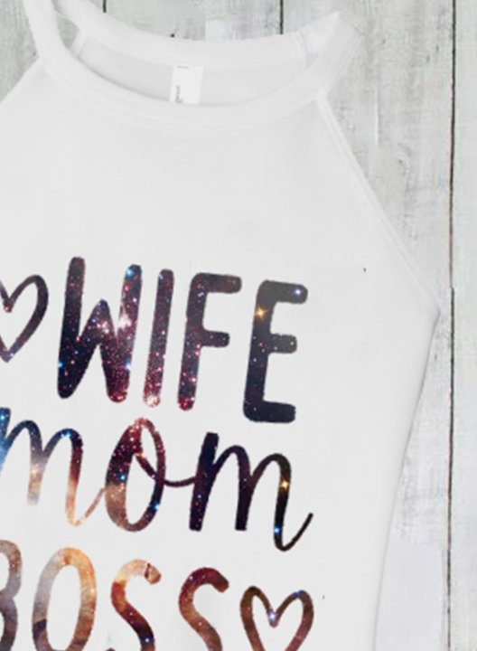 Women's funny Tank Tops Mother's Day Slogan Wife Mom Boss Print Top