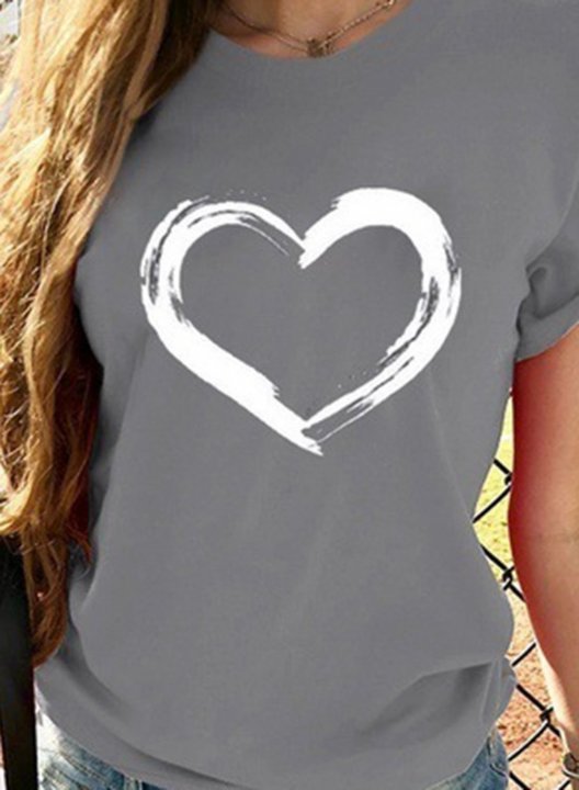 Women's T-shirts Heart-shaped Print Short Sleeve Round Neck Daily T-shirt