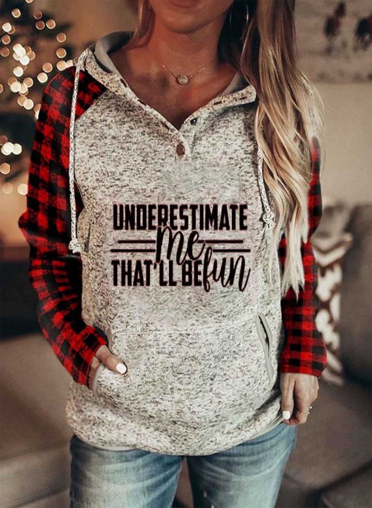 Women's Underestimate Me That'll Be Fun Hoodie Plaid Color-block Letter Print Hoodie