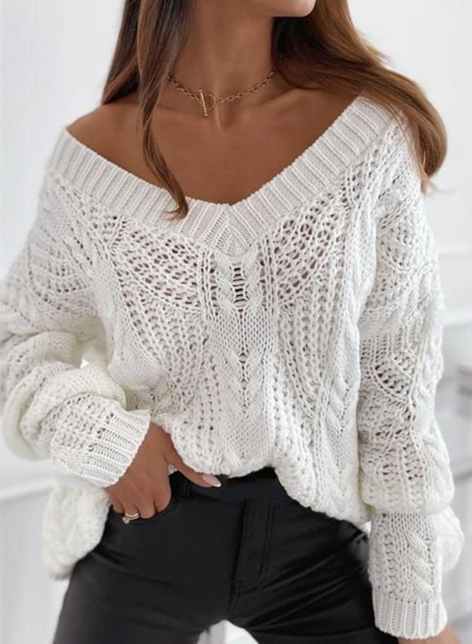 Women's Sweaters Solid Long Sleeve V Neck Daily Cut-out Sweater