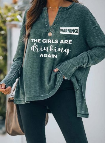 Women's Warning The Girls Are Drinking Again Sweatshirt Casual Letter Solid V Neck Long Sleeve Daily Tunics