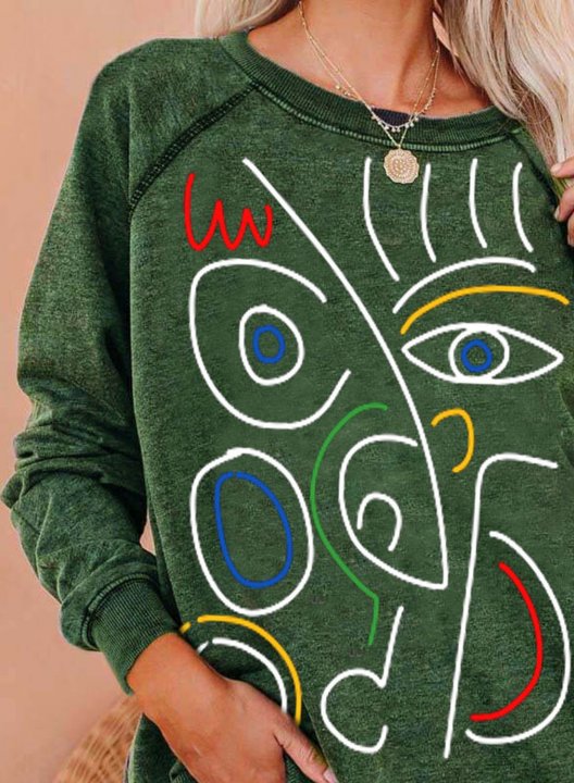 Women's Sweatshirts Abstract Face Graphic Portrait Print Long Sleeve Round Neck Casual Sweatshirt