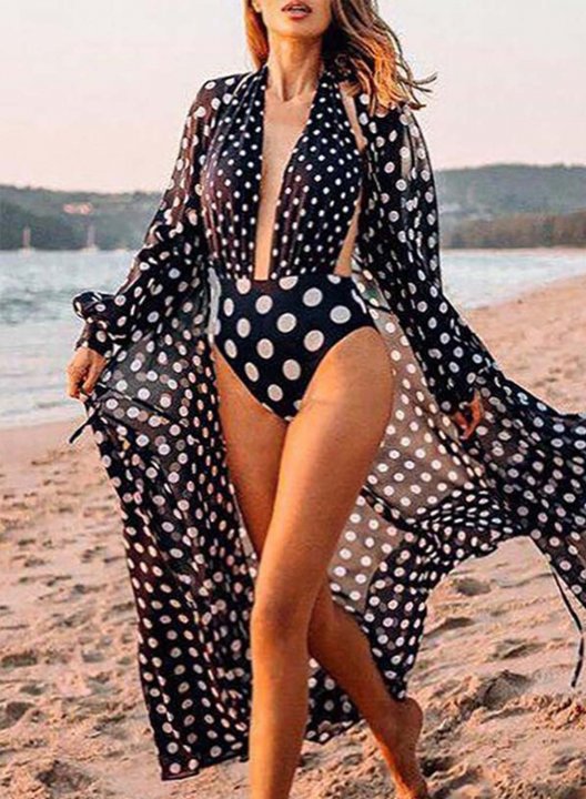 Women's One Piece Swimwear Polka Dot 3-piece Swimsuit Set