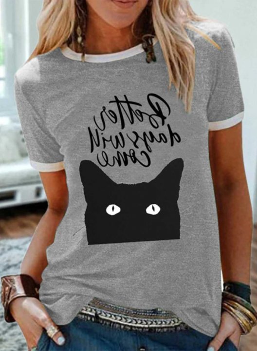 Women's T-shirts Animal Print Letter Color Block Short Sleeve Round Neck Daily T-shirt