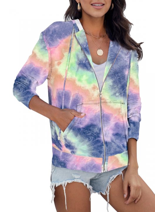 Women Tie-dye Hoodie zip up Sweatshirt Jacket