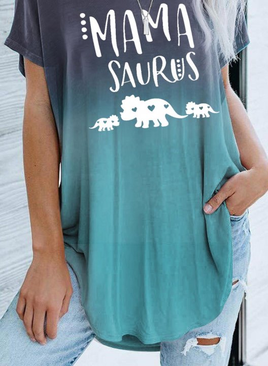 Women's Tunic Tops Letter Mama Saurus Multicolor V Neck Short Sleeve Daily Casual T-shirts