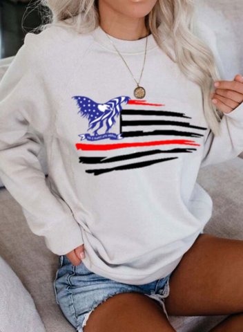 Women's American Flag Print Sweatshirts Long Sleeve Round Neck Sweatshirt