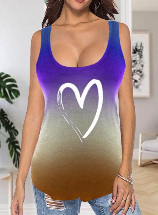 Women's Tank Tops Color Block Heart-shaped Sleeveless U Neck Daily Casual Tank Top