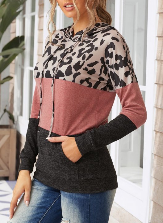 Leopard Print Two-Tone Stitching Casual Sweatshirt