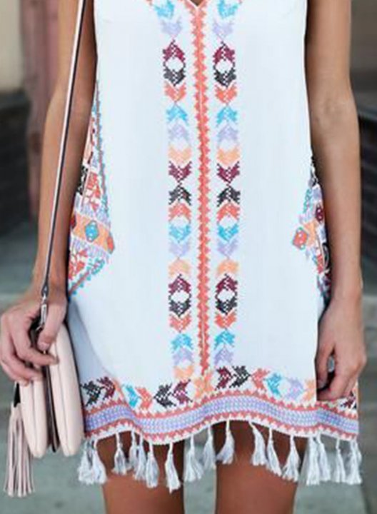 Women's Dress Tribal Fringe Mini Dress