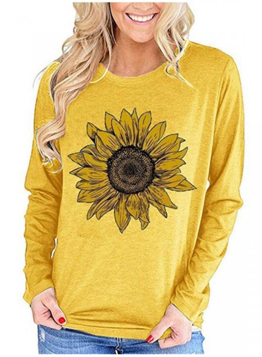 Floral Round Neck Loose Casual Long Sleeve Sweatshirt