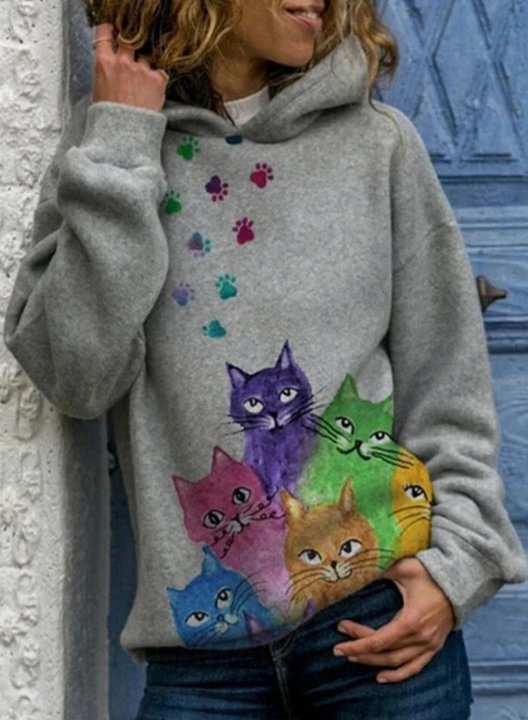 Women's Hoodies Colorful Cat Print Lively Hoodies