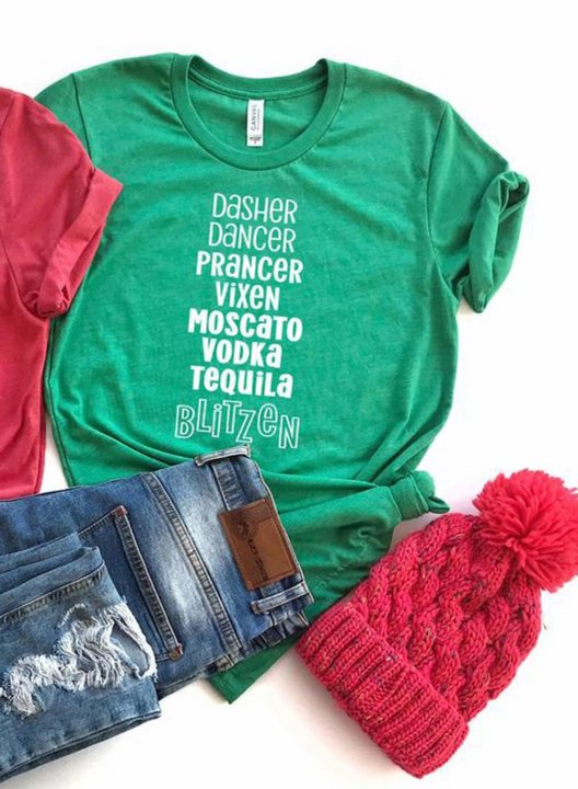 Women's Dasher Dancer Prancer Vixen Moscato Vodka Tequila Blitzen T-shirts