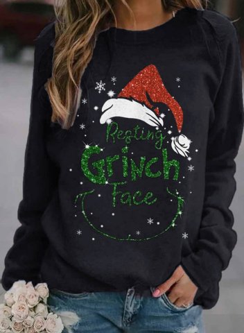Women's Resting Grinch Face Printed Christmas Sweatshirt