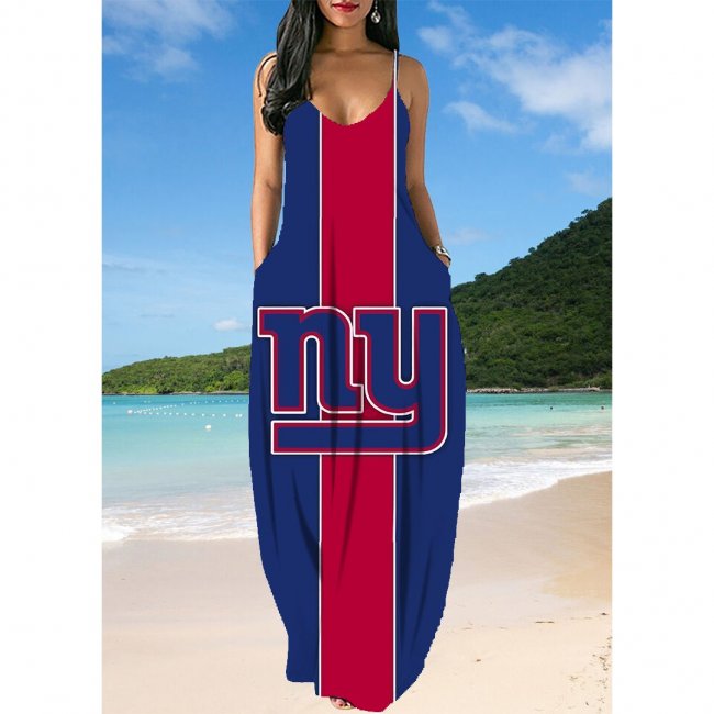 Small V-neck New York Giants Team Print Sleeveless Sling Long Loose Dress