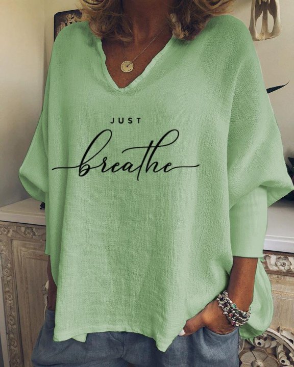 Woman's Just Breath Casual V-neck Sweatshirt