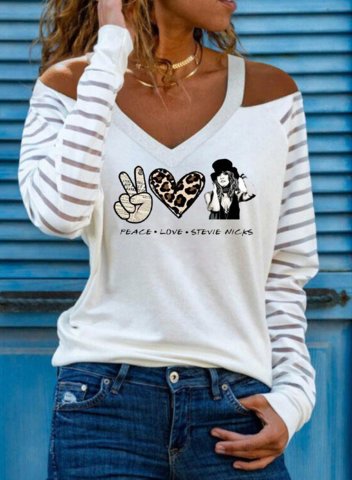 Women's T-shirts Leopard Heart Portrait Long Sleeve V Neck T-shirt