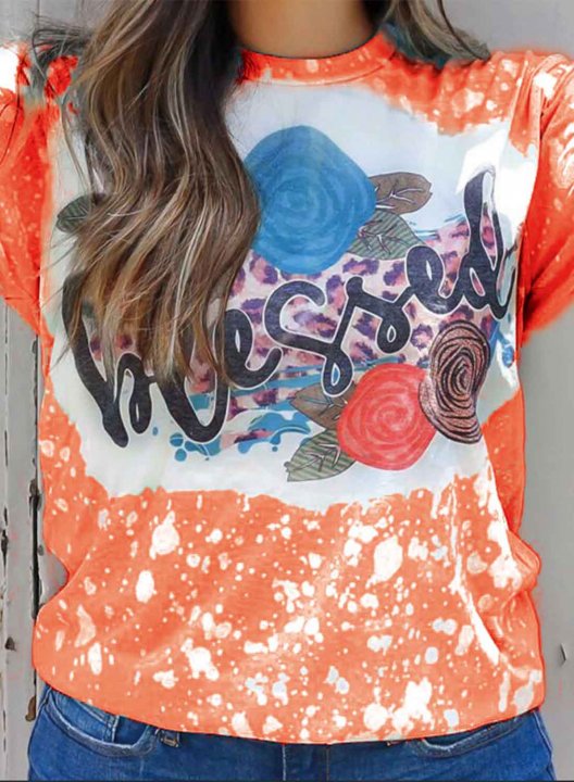 Women's T-shirts Color Block Tiedye Floral Letter Print Short Sleeve Round Neck Daily T-shirt