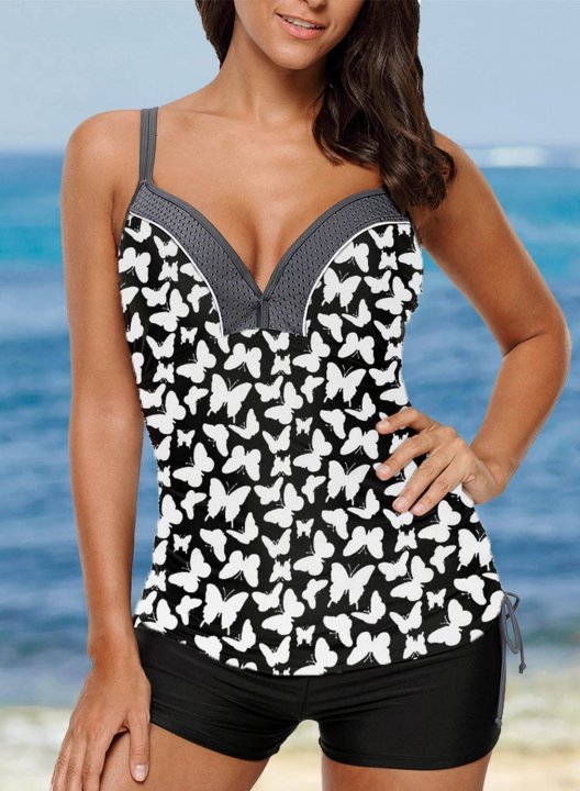 Women's Tankinis Animal Print Color Block Mid Waist Spaghetti Vacation Beach Tankini