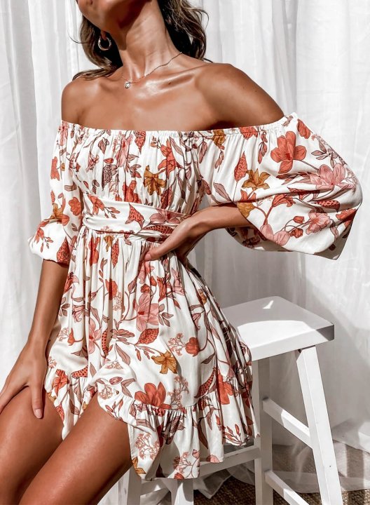 Women's Dress Fruits & Plants Fit & Flare Off Shoulder Short Sleeve Knot Summer Date Vacation Mini Dress