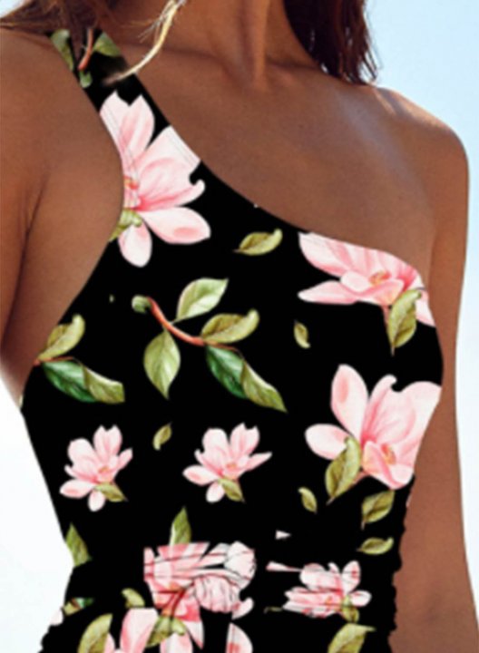 Women's One Piece Swimwear Floral One Shoulder Vacation Casual One-Piece Swimsuits One-Piece Bathing Suits