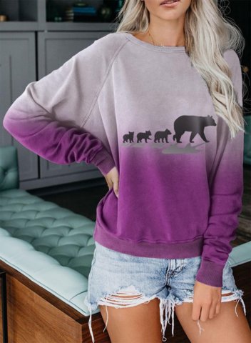 Women's Mama Bear Sweatshirt Casual Animal Print Color Block Round Neck Long Sleeve Daily Pullovers
