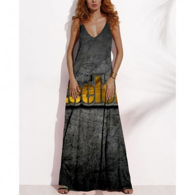 Women's Summer PITTSBURGH STEELERS Fan Print V-neck Sleeveless Loose Long A-line Dress