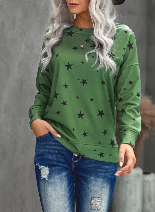 Women Star Print Long Sleeve Round Neck Tunics