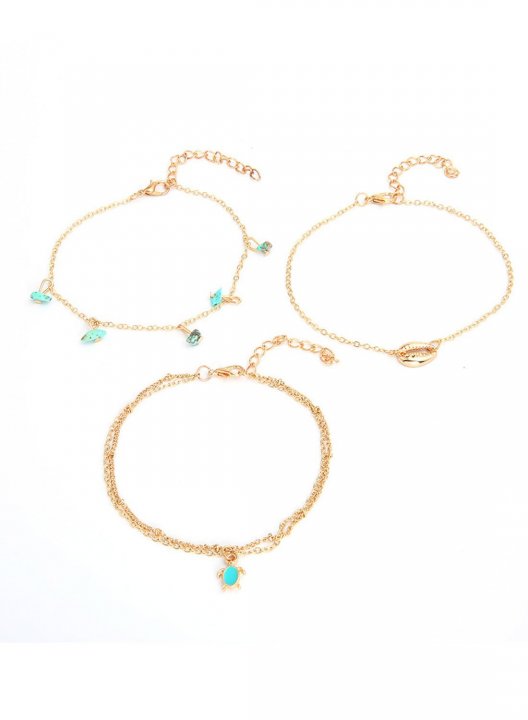 Women's Anklets Shell Turquoise Tortoise Tassel 3 Piece Combination Anklet