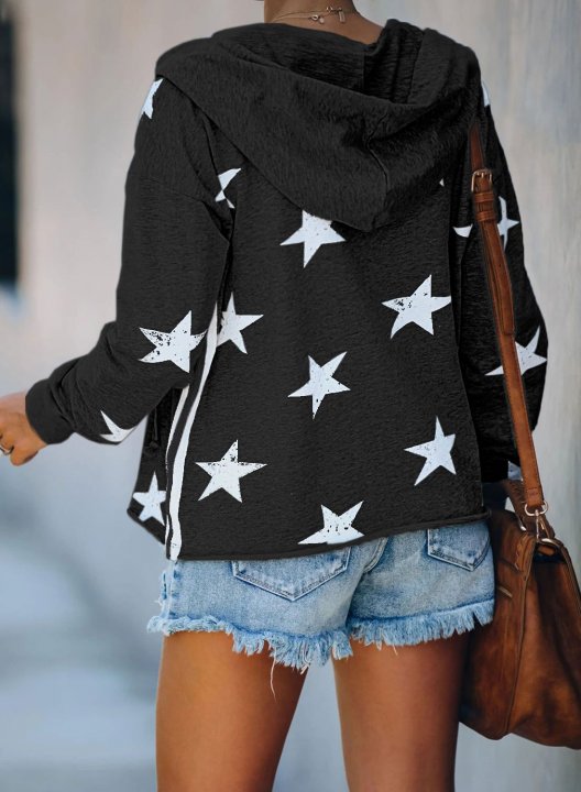 Women's Star Print Hooded Loose Sweatshirt