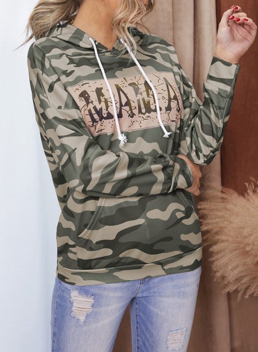 Camo Floral-Print Long Sleeve Cotton-Blend Hoodie Sweatshirt