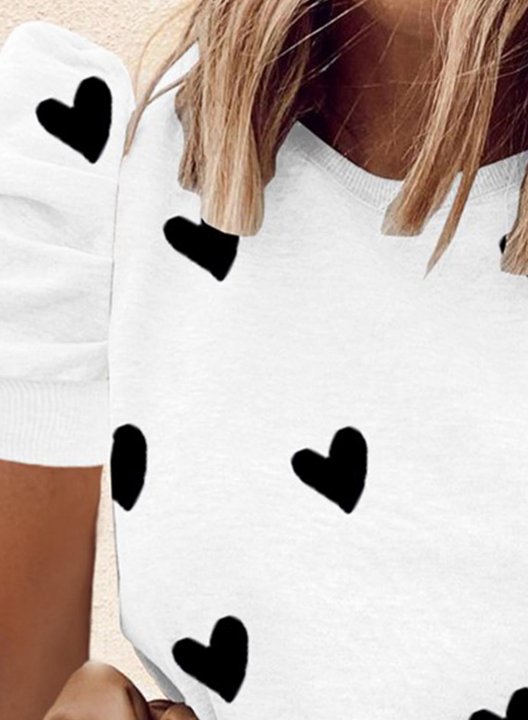 Women's T-shirts Heart-shaped Short Sleeve Round Neck Daily Casual T-shirt