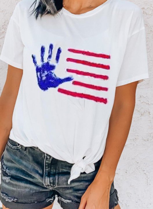 Women's T-shirts American Flag Print Short Sleeve Round Neck Daily T-shirt