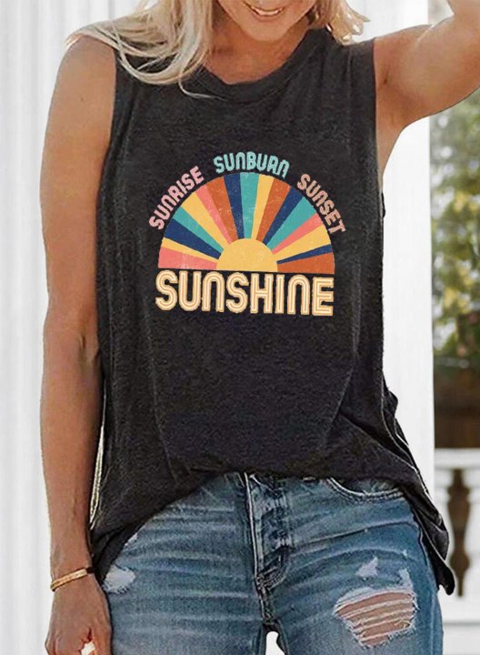 Women's Tank Tops Letter Color Block Sleeveless Round Neck Casual Daily Tank Tops