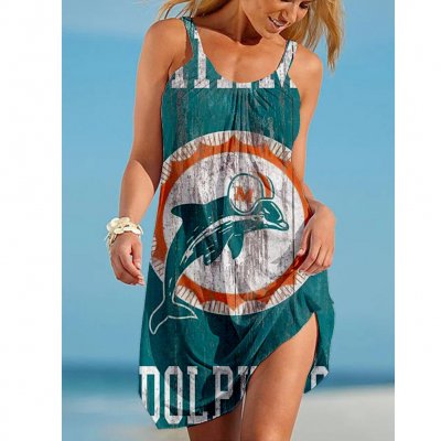 Women's Miami Dolphins Team Fan Print Beach Vacation Style Camisole Mini Camisole Casual Dress